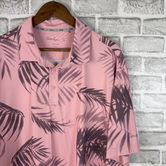 Walter Hagen Light Pink Palm Leaves AOP Performance Golf Polo Mens 2XL Stretch - Picture 1 of 6